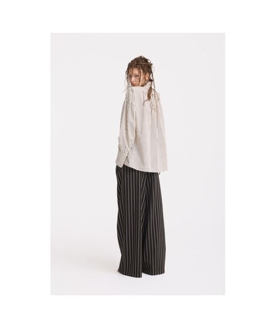 Julia Allert Gray High-Waisted Wide-Leg Pinstripe Palazzo Trousers –