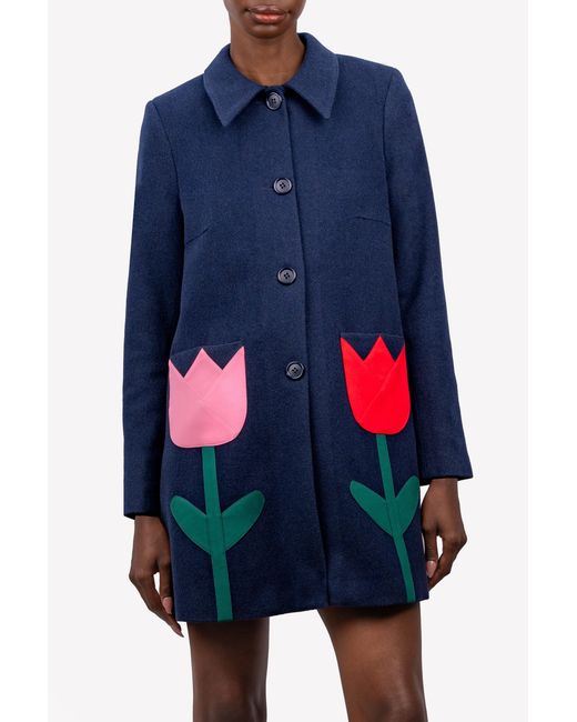 GUILLAUME ALEXANDRE Blue Tulips Pocketed Car Coat