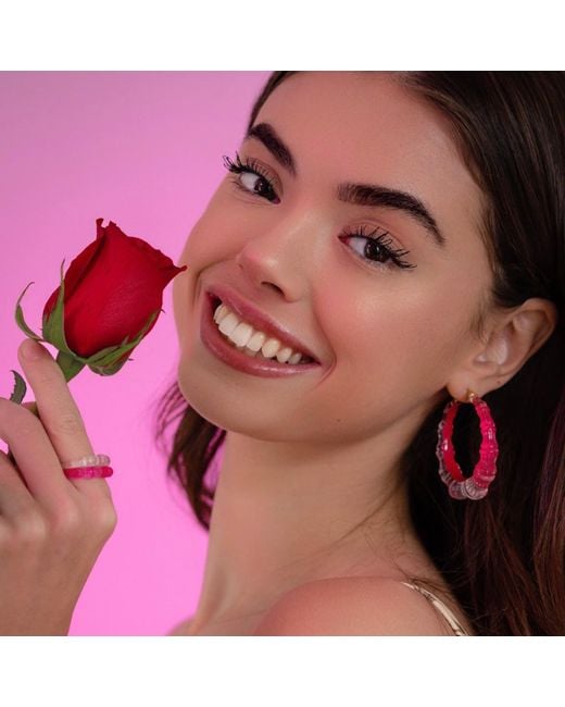 Gold & Honey Pink Bamboo Illusion Hoop Earrings