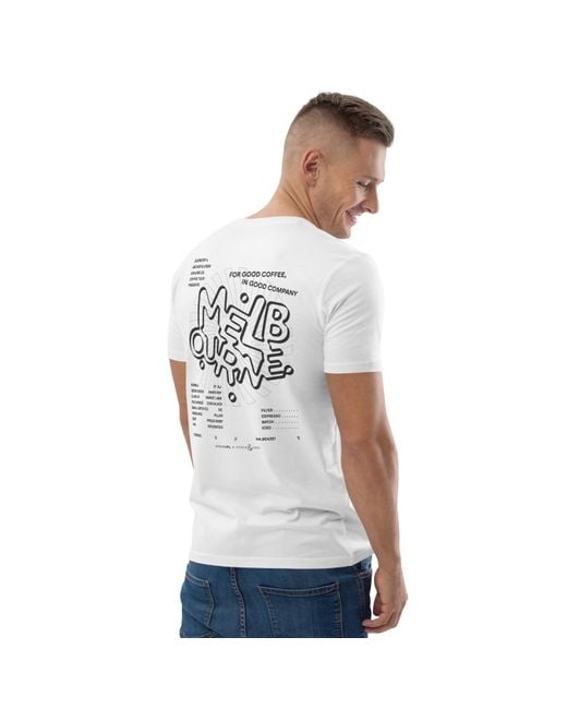 Anchor and Crew White Gustatory Melbourne Coffee Scene Organic Cotton Embroidered T-Shirt for men