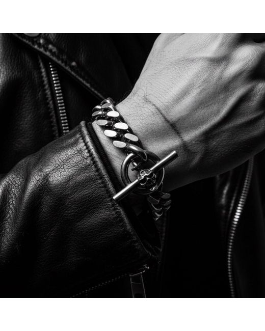 Tg-Jewellery by Tamara Gervasio Black Skull Heavy Curb Chain Bracelet T-Bar Skull Japanese Power Sign – Sterling for men