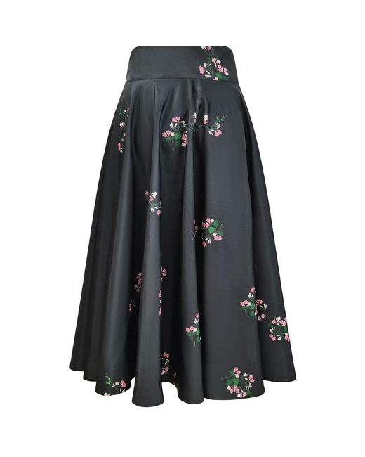 Roch Perel Gray Floral Taffeta Midi Skirt