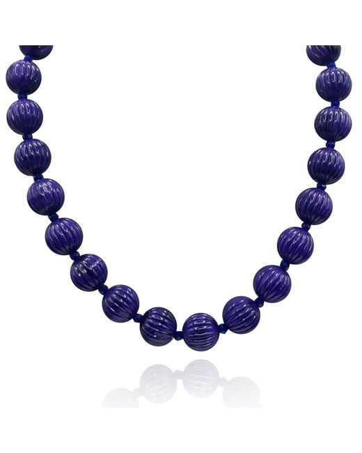 Michael Nash Jewelry Blue Vicenza Amethyst Carved Sixteen And Half Inches Melon Bead Necklace