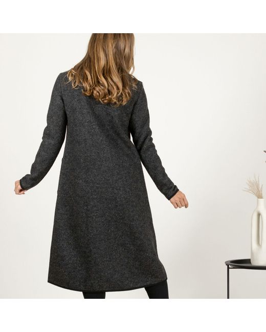 Nikka Place Black Asymmetrical Boiled Wool Cardigan With Buttons And High Neck