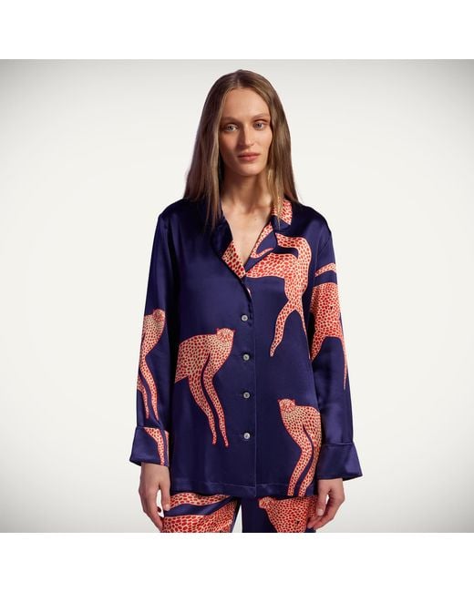 Pola Brand Blue Long-Sleeve Silk Pyjama Shirt