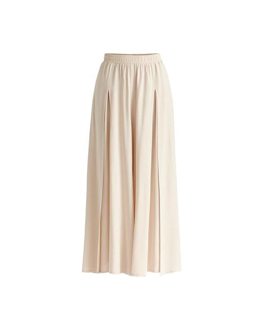 Paisie Natural Neutrals Flowy Palazzo Trousers With Open Front Splits