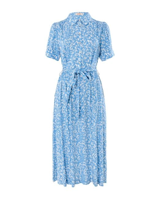 Louche Blue Inesa Negative Floral Print Short Sleeve Midi Shirt Dress
