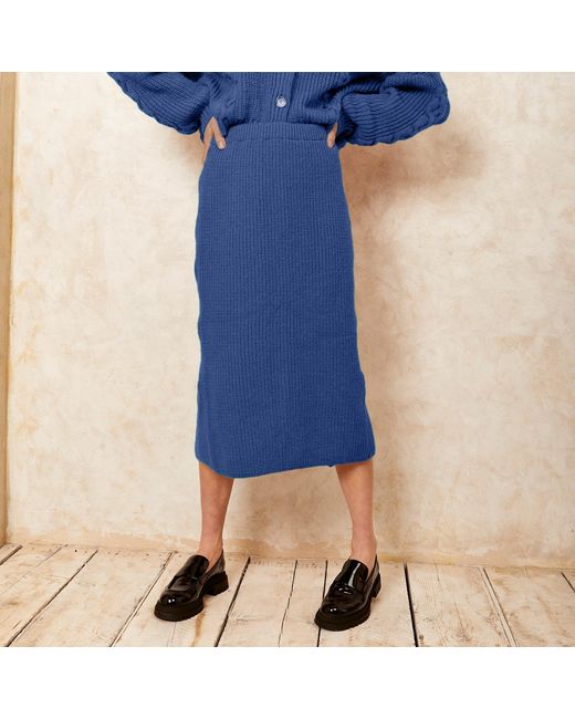 Cara & The Sky Blue Chloe Knitted Midi Co-Ord Skirt Denim