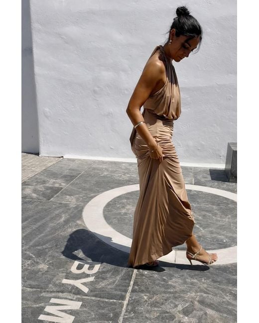 Monice London Natural Selene- Backless & Bra Friendly Halter Maxi Dress