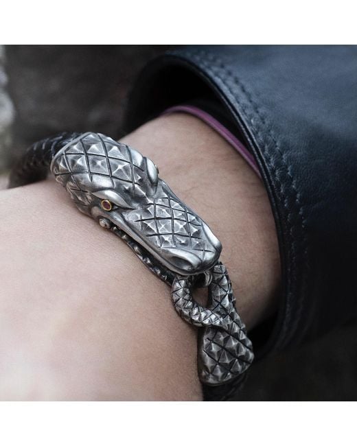 Snake Bones Black Alligator Clasp Bracelet for men