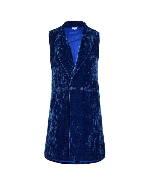 At Last Blue Long Silk Velvet Waistcoat In Sapphire