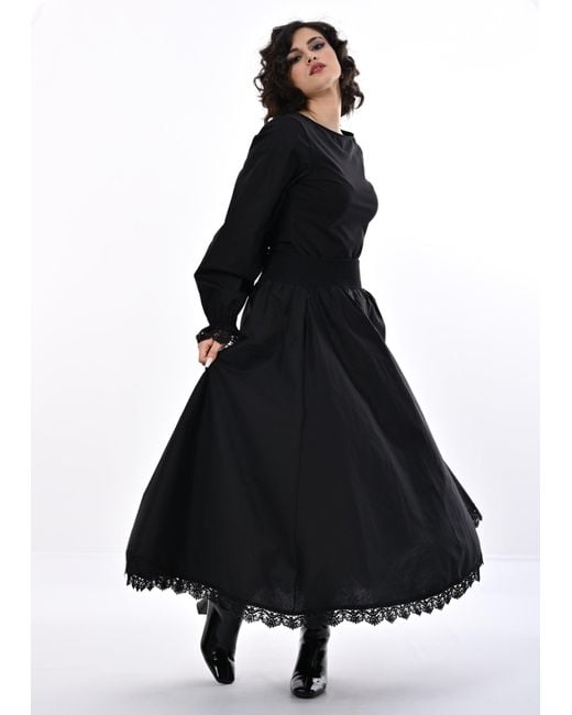 Frock Tales Black Manhattan Midaxi Skirt With Lace Hem