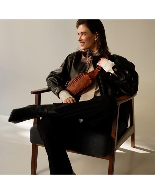 Time Resistance Brown Leather Sling Bag Belly Bag