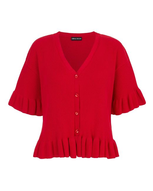 Cara & The Sky Red Marlow Ruffle Co-ord Short Sleeve Cardigan