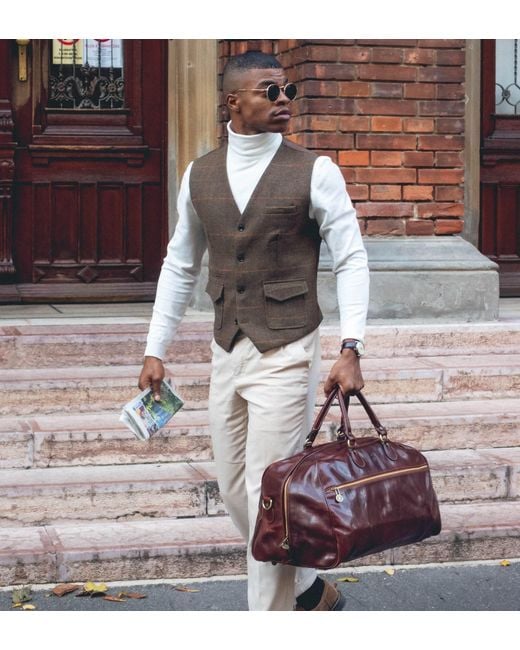 Time Resistance Brown Leather Duffel Bag for men