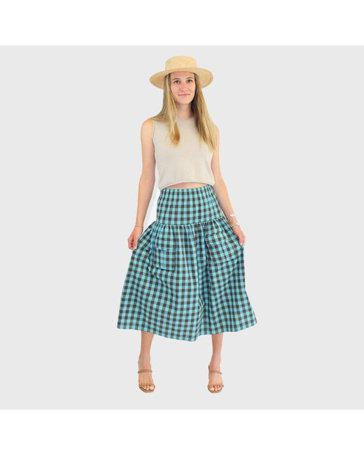 Zenzee Blue Gingham Linen Cargo Skirt