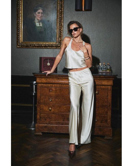 Lily Rou White Cream Racer-Back Silk Tank Top