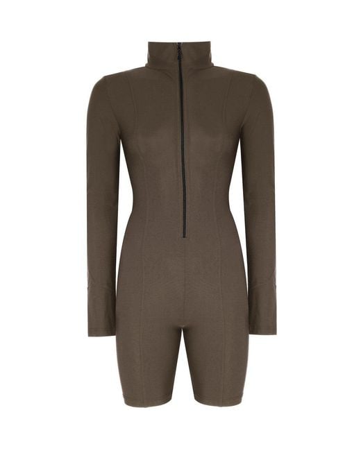 No'design Green Zip-Up Short Khaki Jumpsuit
