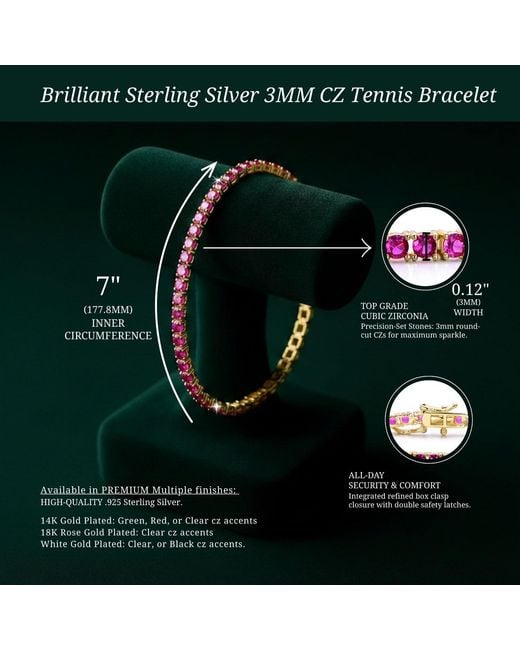 Genevive Jewelry Pink Genevive Sterling Plated With Ruby Cubic Zirconia Tennis Bracelet