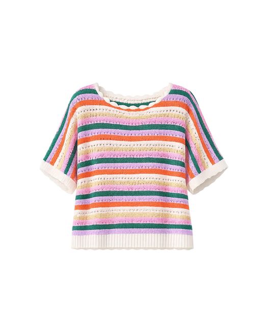 Yumi' Red Multicolour Batwing Crochet Top