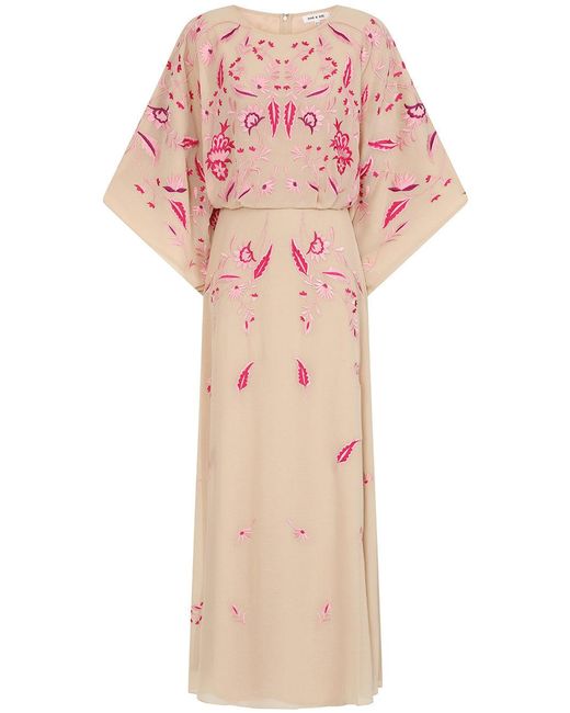 Frock and Frill Pink Neutrals Viola Nude Embroidered Maxi Dress