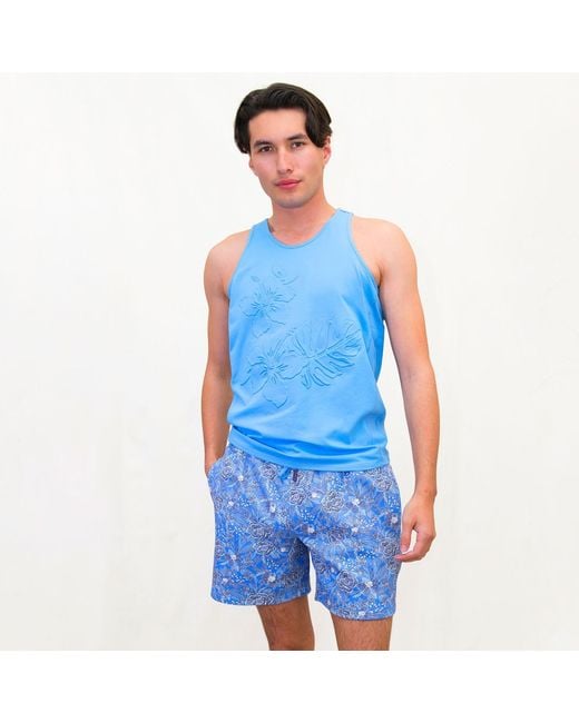Lords of Harlech Blue Silus Handcut Floral Interlock Shorts for men