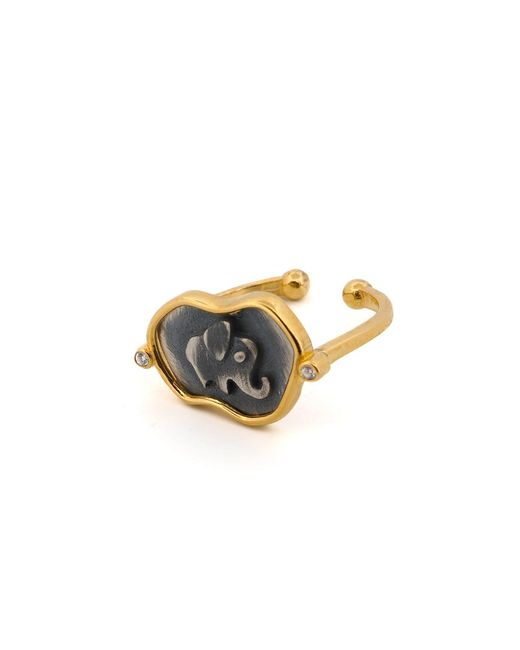 Ebru Jewelry Metallic Lucky Elephant Sterling Adjustable Signet Ring