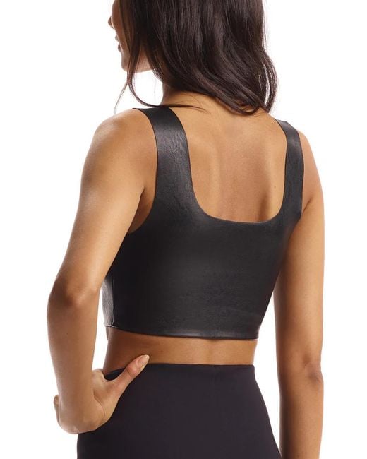 Commando Black Faux Leather Squareneck Crop Top, Flt100