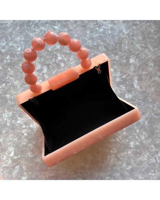 CLOSET REHAB Pink Acrylic Party Box Purse In Peach Fuzz With Beaded Handle