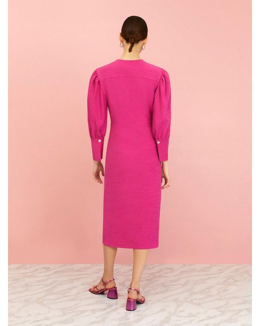 Nocturne Pink V-neck Pencil Dress-fuchsia