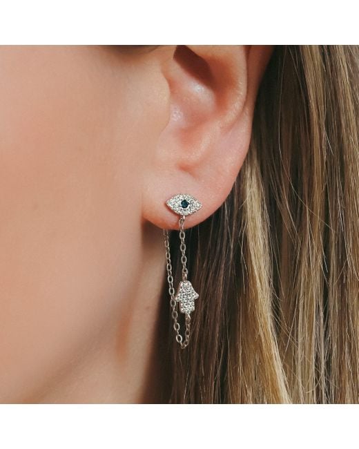 Luna Charles Metallic Iris Evil Eye Chain Drop Earrings Sterling
