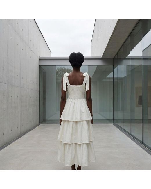 Modenaire White Smocked Midi Dress Tiered Form