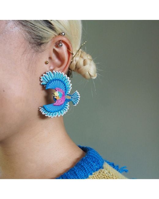 Nana Watanabe Blue Flying Bird Layered Embroidered Earrings