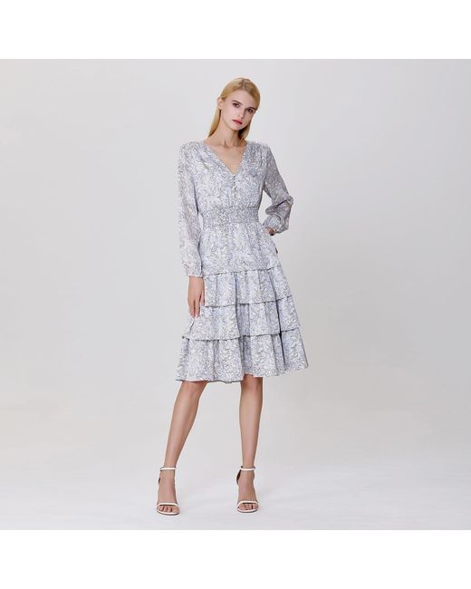 Smart and Joy Gray Tiered Ruffles Liberty Print Tea Dress