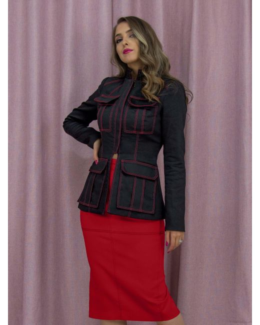 Tia Dorraine Red Details Matter High-waist Pencil Midi Skirt