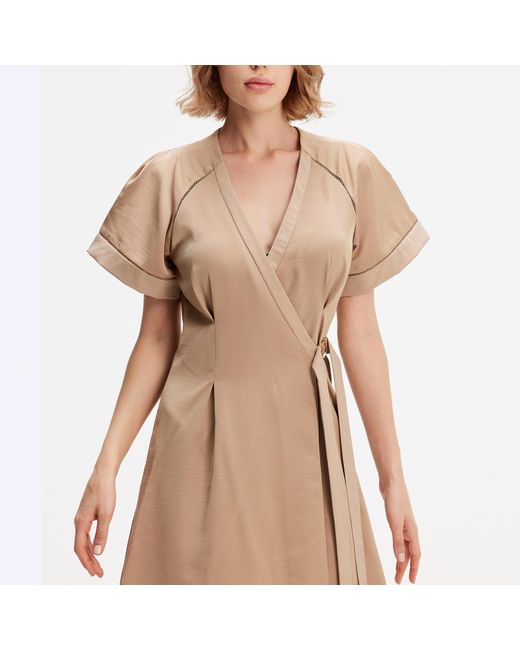 Smart and Joy Natural Neutrals Short Minimalist Wrap Dress