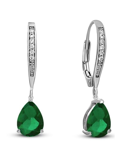 Genevive Jewelry Green Genevive Sterling Plating With Pear-Shaped Cubic Zirconia Dangle Earrings