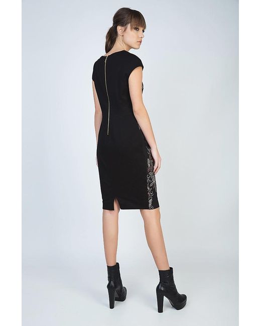 Conquista Black Print Cap Sleeve Dress With Waistband