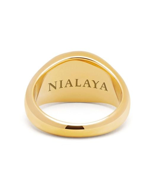 Nialaya Metallic Oval Signet Ring With Tiger Eye for men