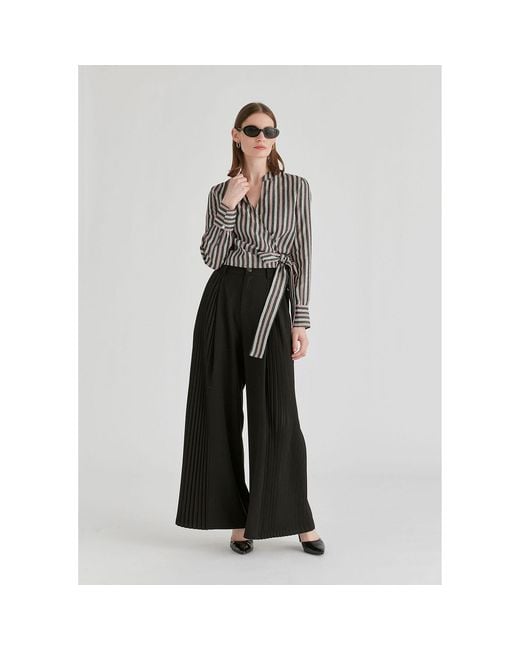 Paisie Gray Split Collarless Wrap Top With Side-Tie Waist
