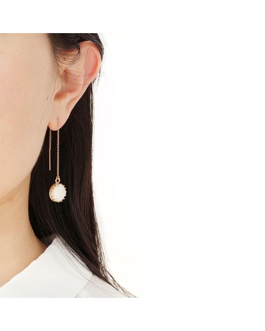POPORCELAIN Metallic Mini Porcelain Rose With Filled Chain Earrings