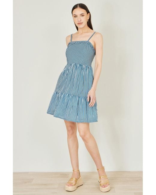 Yumi' Blue Stripe Cotton Mini Sun Dress