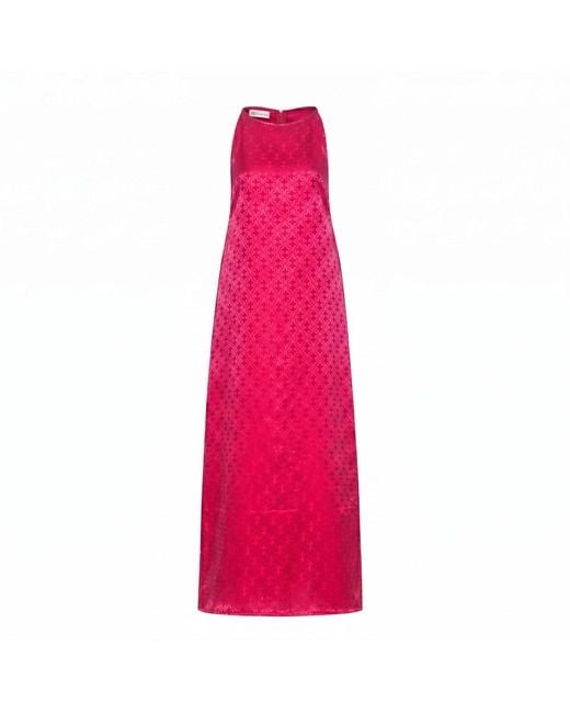 Silk and Bears Pink Aurora Fuchsia Damask Hand-Dyed Silk Jacquard Maxi Dress