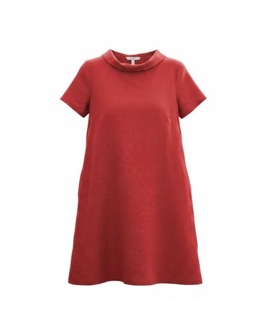 LeMuse Red Story — Soft Linen Short-Sleeve Dress