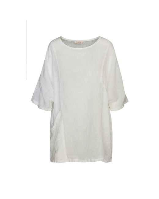 Haris Cotton Gray Front Pocket Curve Linen Gauze Blouse With Batwing Sleeve