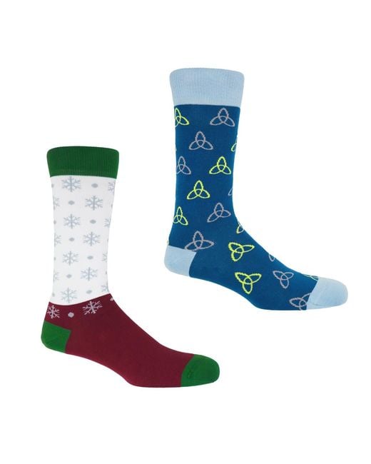 Peper Harow - Made in England Blue Tri & Snowflake Socks Bundle for men