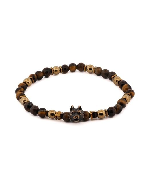 Ebru Jewelry Brown Freedom Wolf Tiger's Eye Stone Bracelet for men