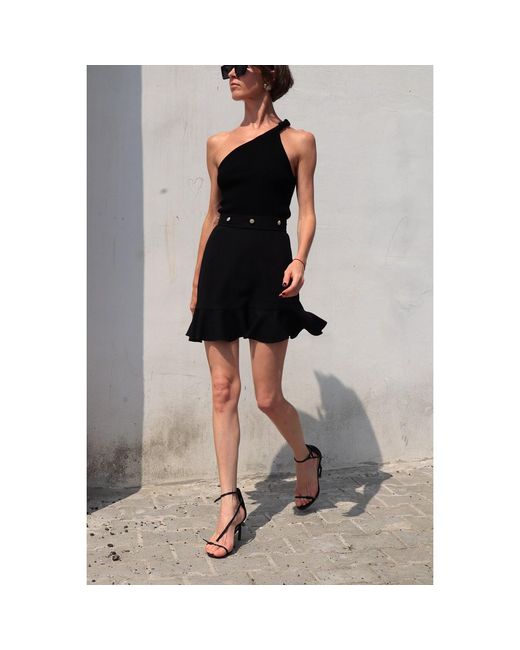 2KStyle Black Ama Ruffled Mini Skirt With Metal Buttons