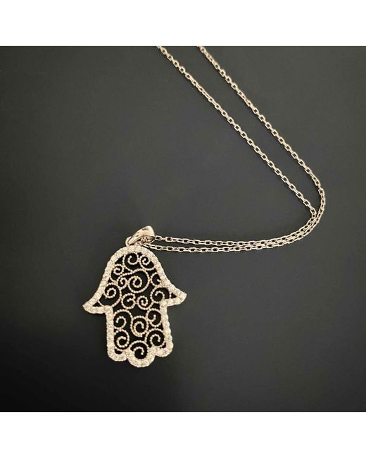 Ebru Jewelry Metallic Spiral Design Hamsa Sterling & Diamond Necklace