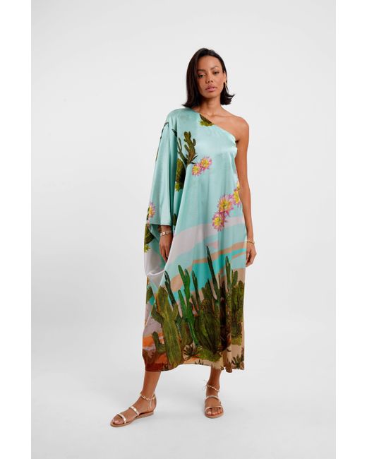 Jessica Russell Flint Green One Shoulder Kaftan Dress